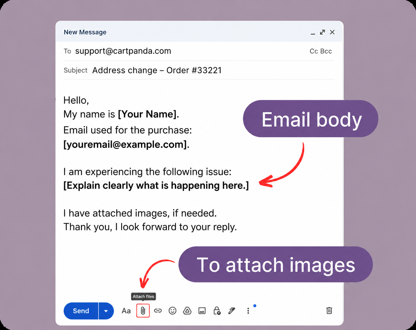 Screenshot showing email body