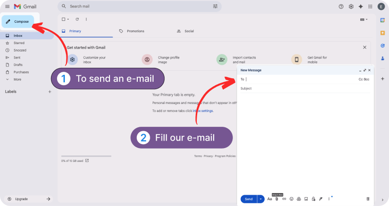 Email interface showing where to compose